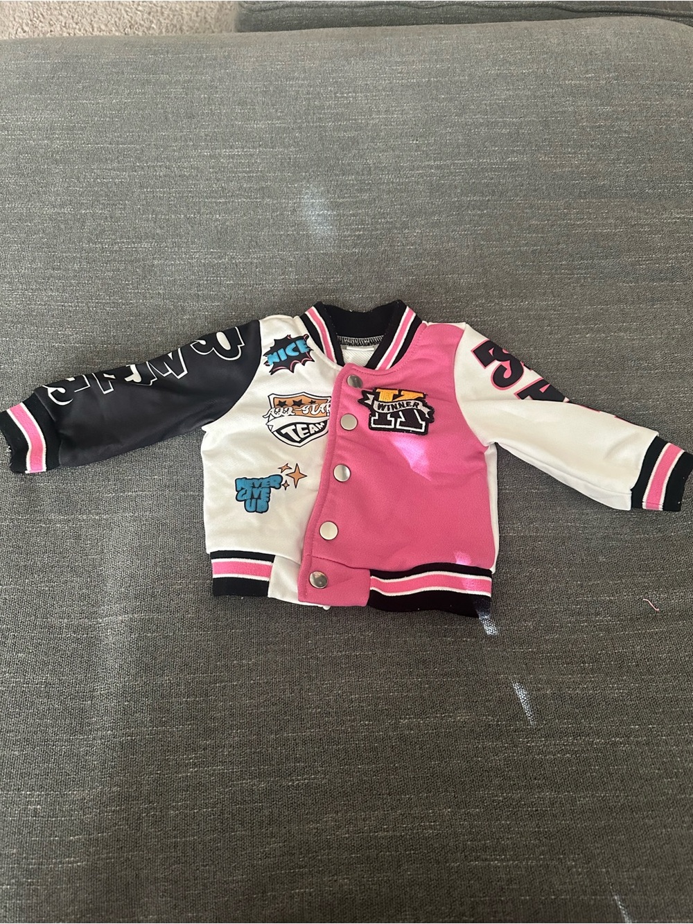 Girls Colorblock Patch Bomber Jacket - Pink, Black, White